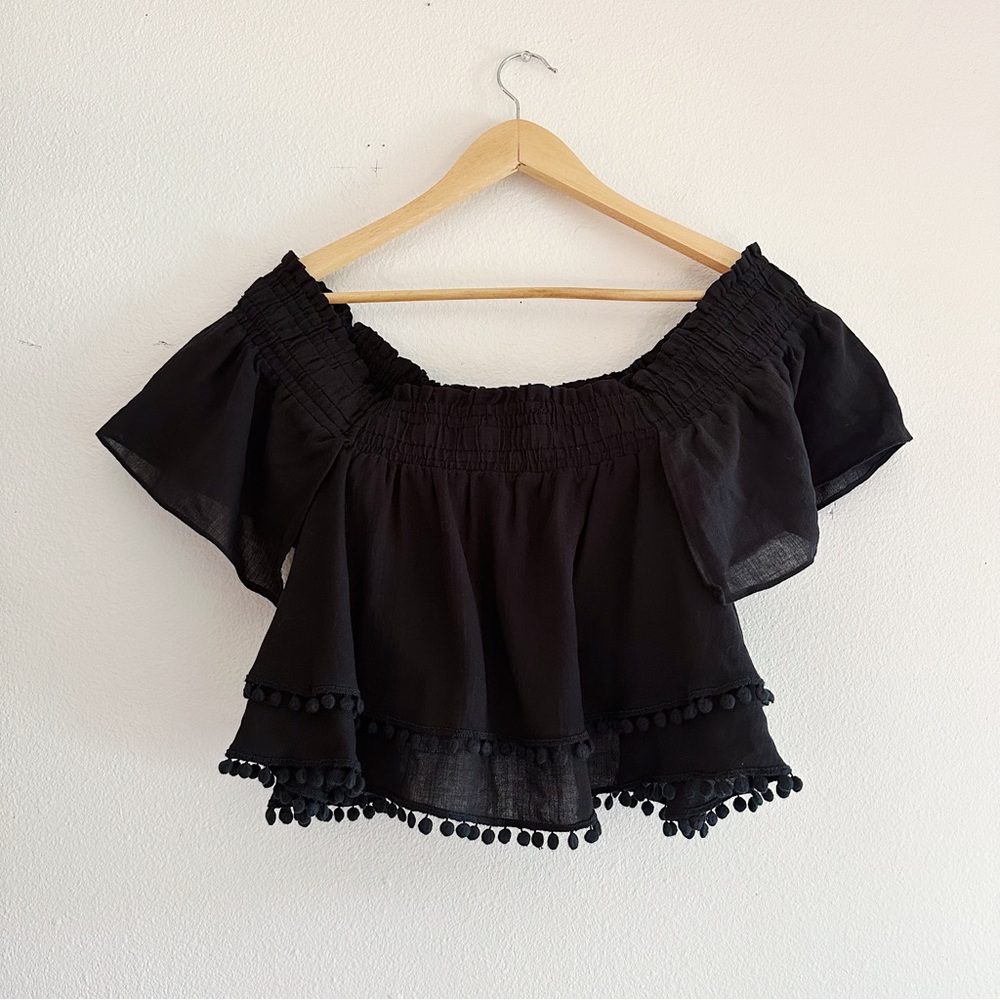 Apiece Apart Rosal Off the Shoulder Layered Black Crop Top 100% Cotton - Picture 1 of 12